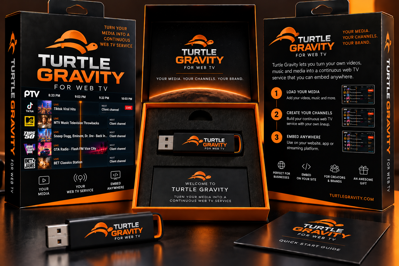 Turtle Gravity for Web TV — orange USB retail package